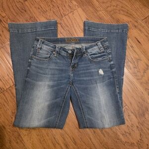 Rock & Roll Cowgirl Distressed Blue Flare Jeans